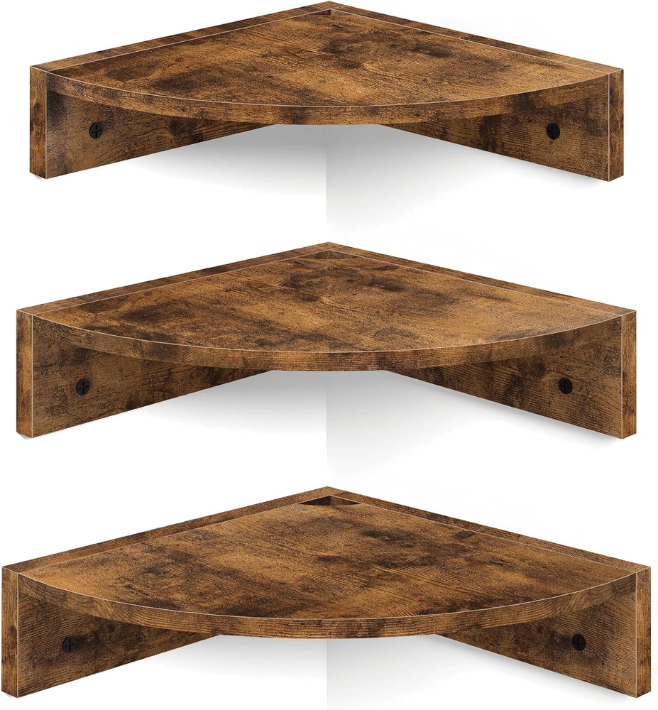 Corner Shelf Wall Mount, Set of 3 Floating Corner Shelves with Cord Hole, 3 Tier