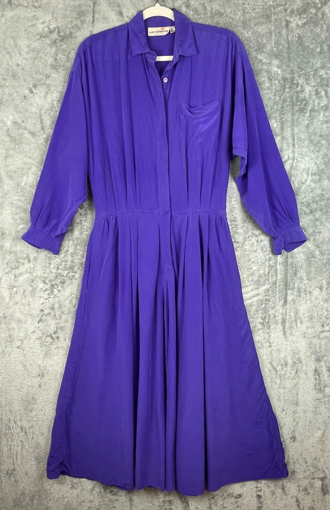 Vintage Liz Claiborne Dress Size 12 Purple 100% Silk Long Sleeve Secretary