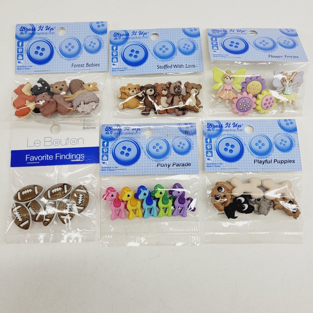 Dress It Up Buttons Lot Forest Babies Bears Fairies Football Ponies Puppies