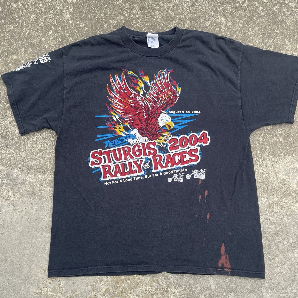 Vintage Sturgis Bike Rally Shirt XL Black Short Sleeve Bald Eagle 2004 Flames