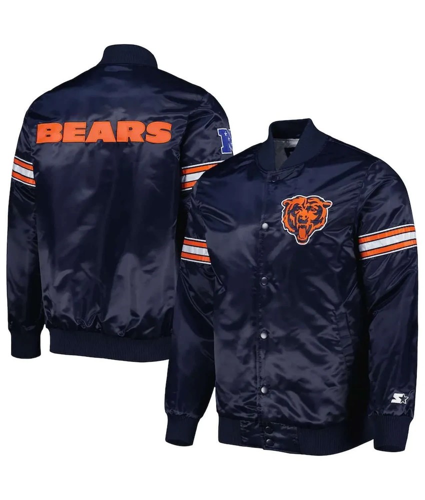 Chicago Bears Black Satin Baseball Letterman Varsity Jacket FREE SHIPPING