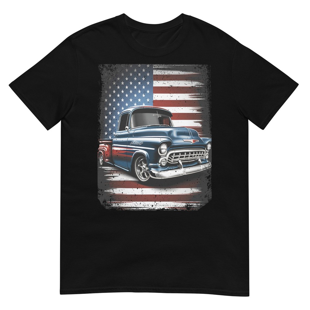 Classic Old Pickup Truck American Flag 4th of July Patriotic T-Shirt
