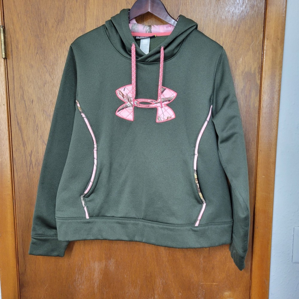 Womens Under Armour UA Realtree Dark Gray Camo Pink Logo Size 2xl