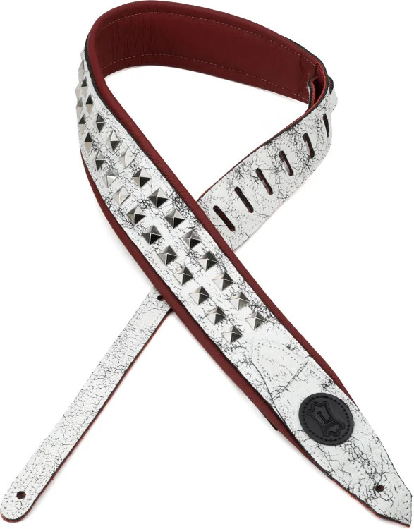 Levy's Rebel Leather Series Guitar Strap - Cracked White with Silver Studs