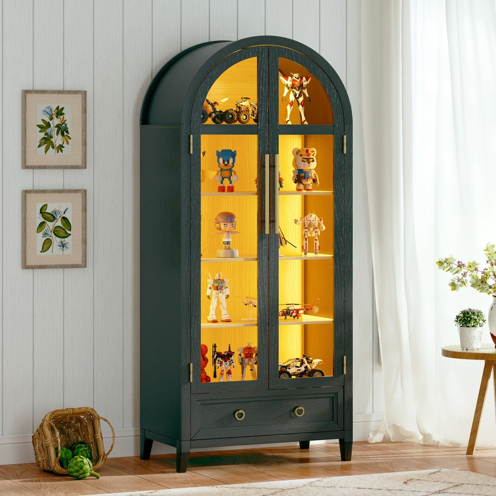 4-Tier Arch Display Cabinet with Adjustable Glass Shelves