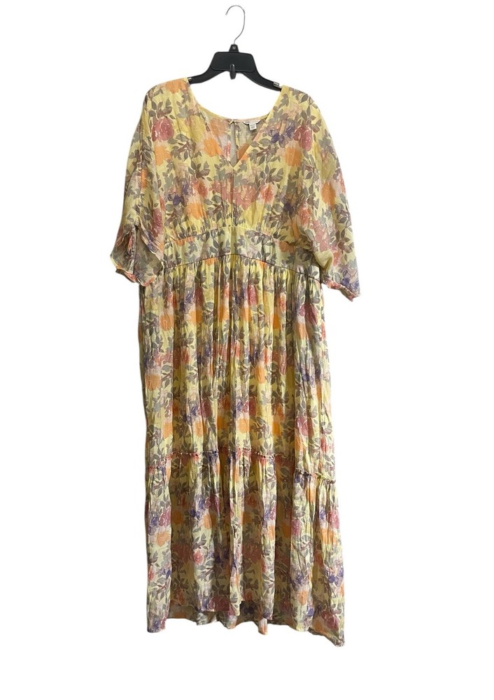 Cato Sz 26/28 Maxi Dress Tiered Yellow Prairie Boho Cottagecore Fairy