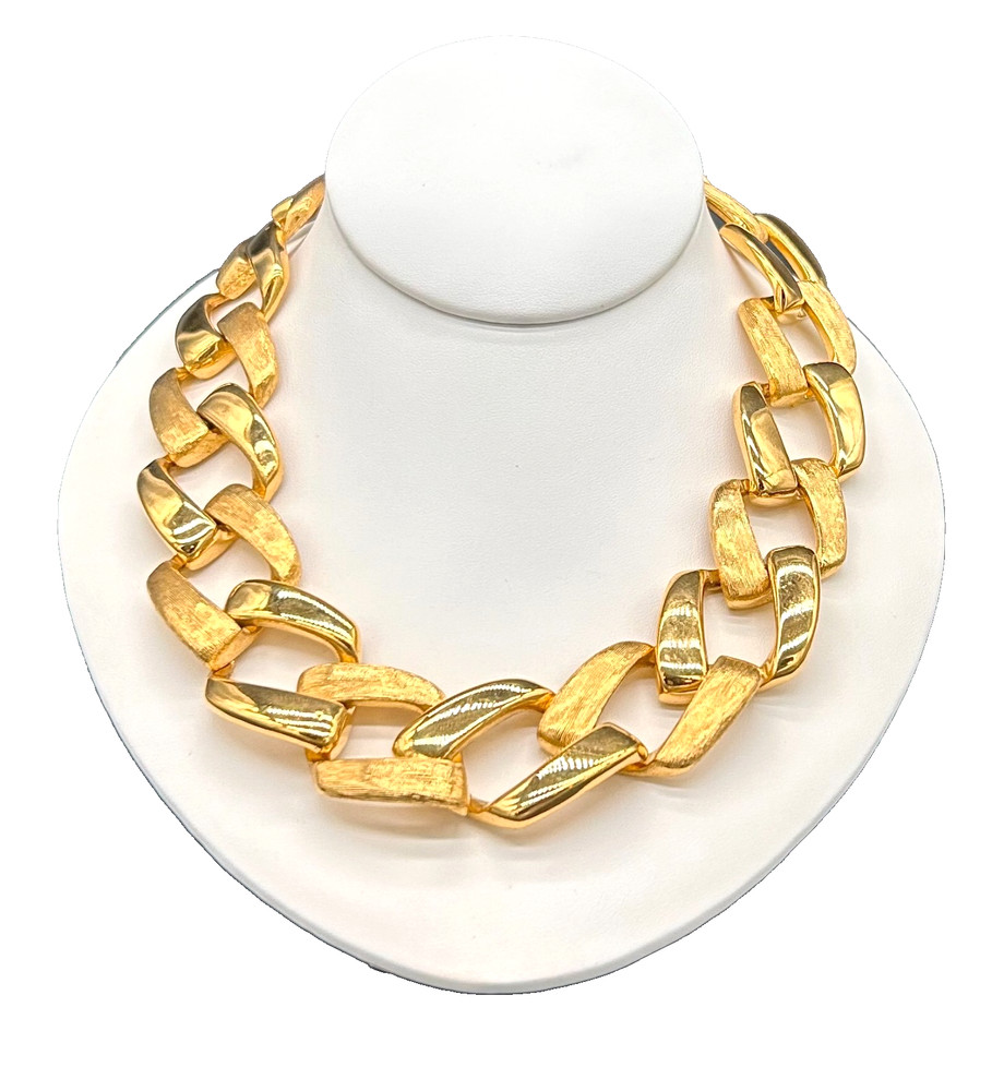 Vintage NAPIER Gold Tone Chunky Chain Statement Necklace Choker 1980s 18
