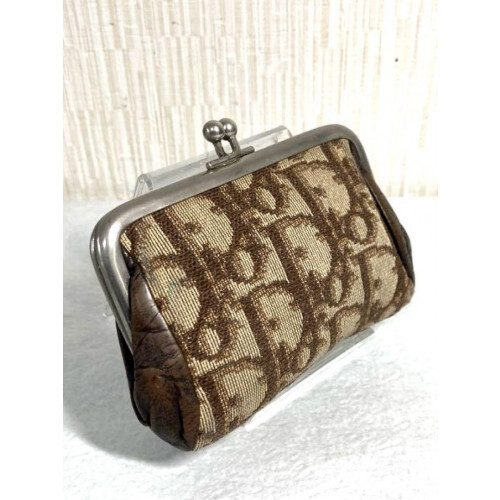Christian Dior Trotter Canvas Leather Clasp Coin Wallet in Brown 2441