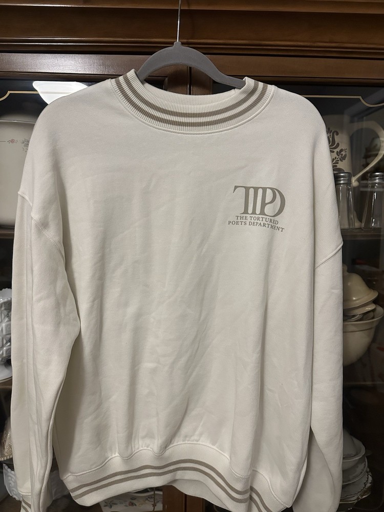 Taylor Swift The Tortured Poets Department White Crewneck Sweatshirt Size XSmall
