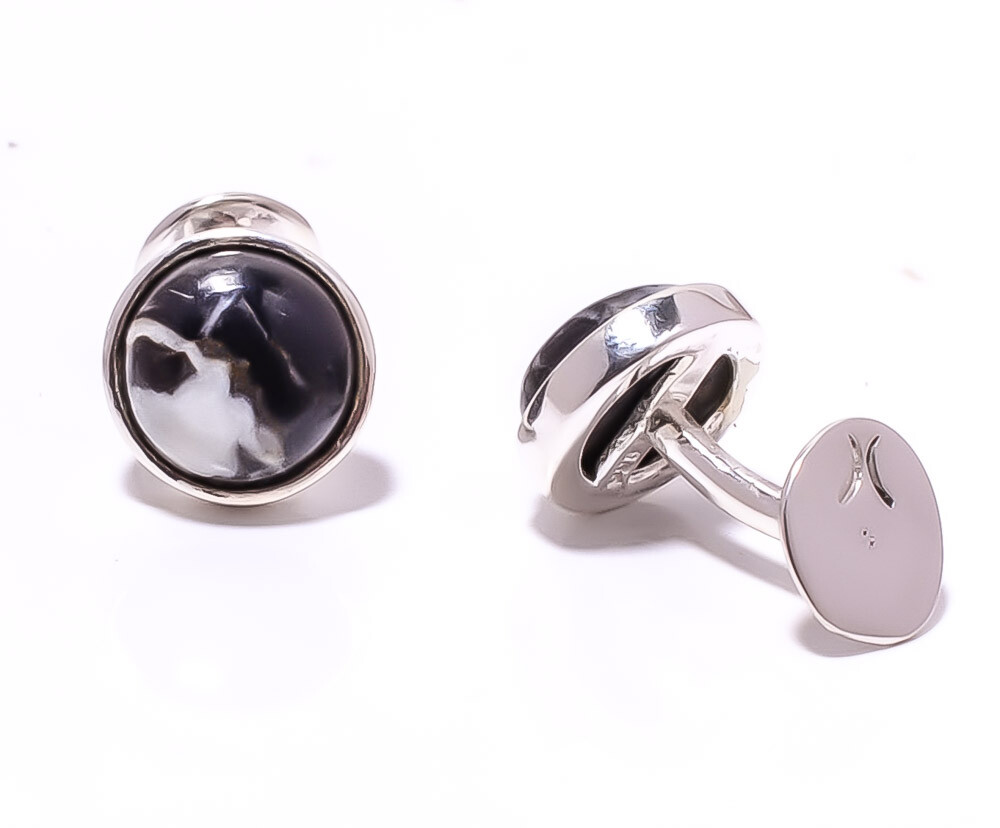 White Buffalo Turquoise Gemstone 925 Sterling Silver Bali Cufflink Men's Jewelry
