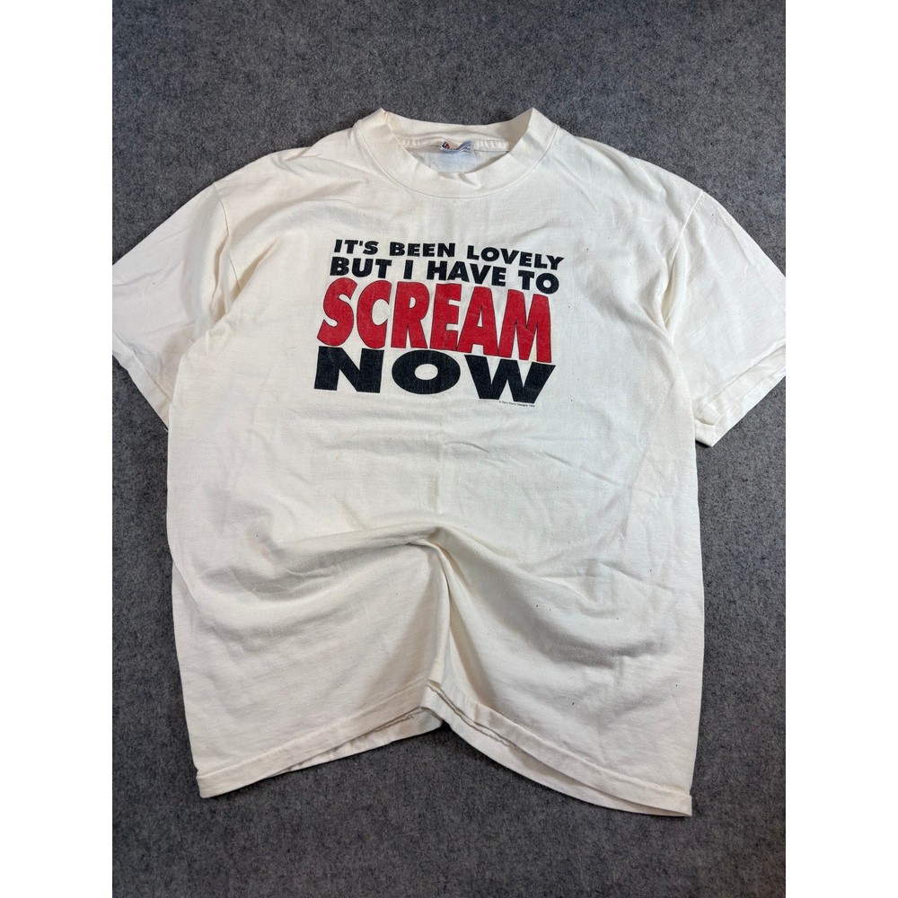 Vintage 90s I Have To Scream Now T Shirt Mens Large White Dont Panic Skate VTG