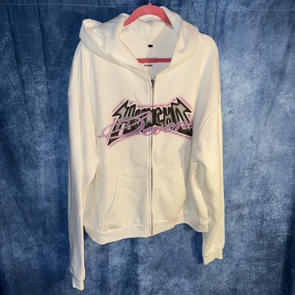 Club Sevens M White Full Zip Hoodie Looney Tunes Graphic Sweatshirt