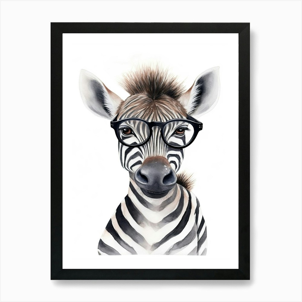 Smart Baby Zebra in Glasses Wall Art Framed Canvas Print