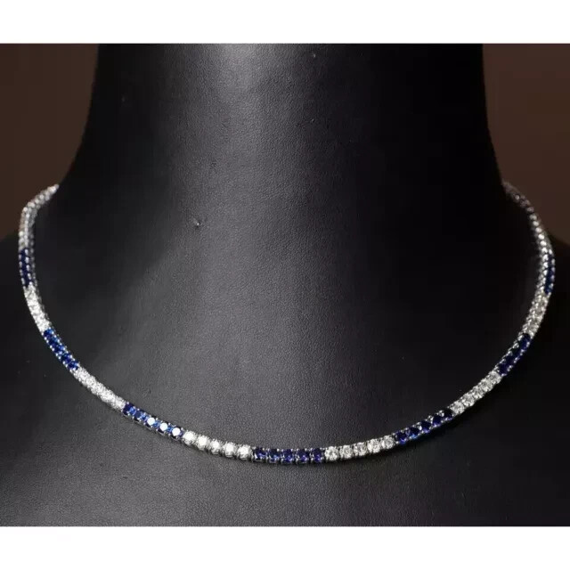 3MM Round Lab Created Sapphire Women's Choker Necklace 14K White Gold Plated 16
