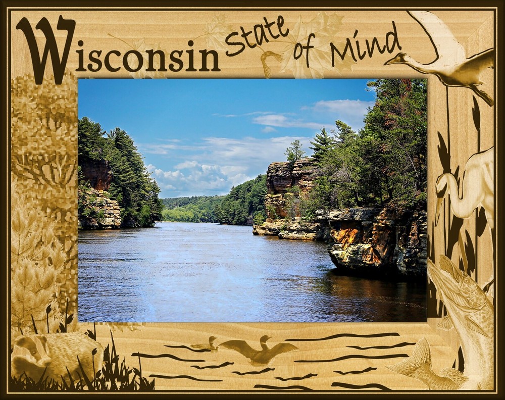 Wisconsin State of Mind Laser Engraved Wood Picture Frame Landscape (4 x 6)