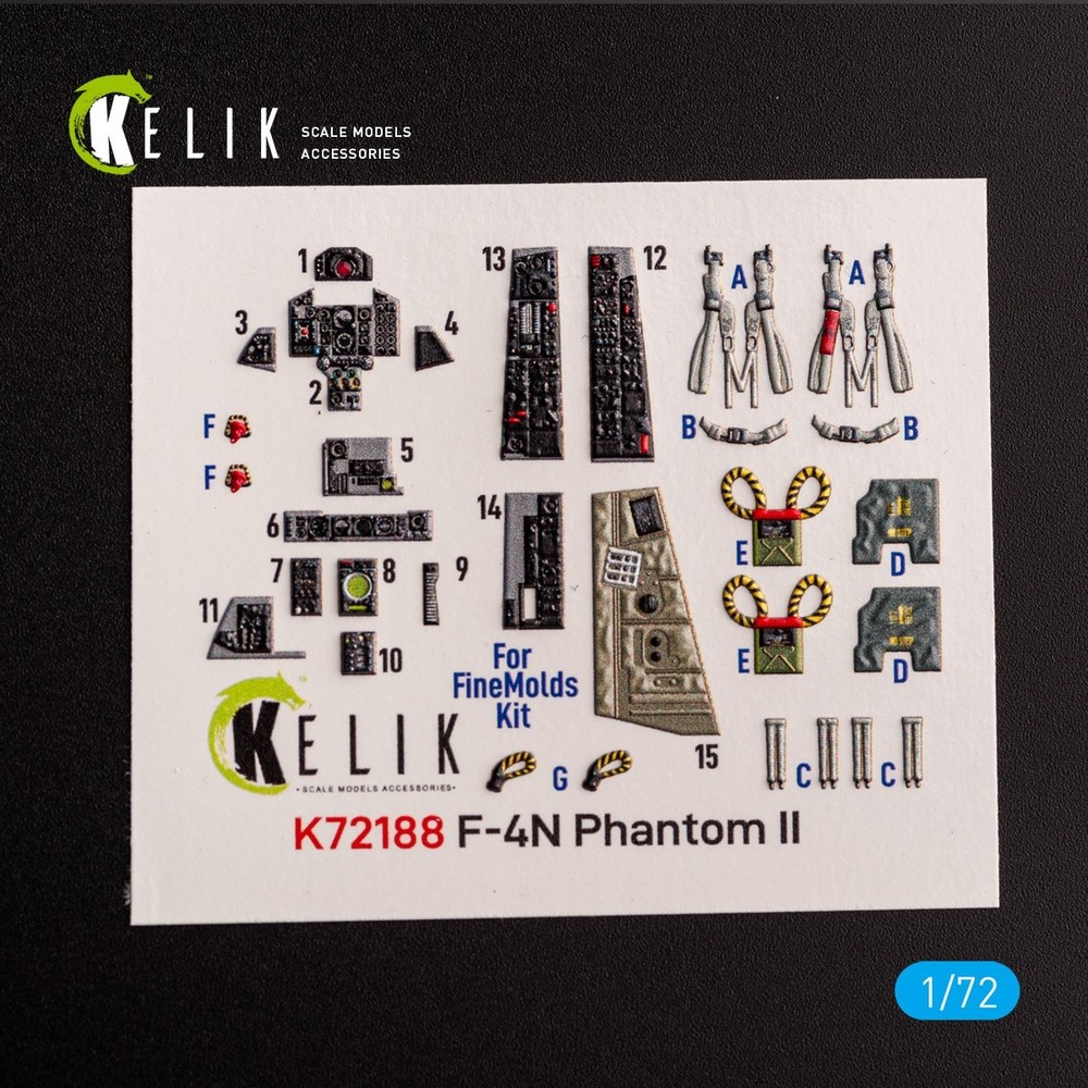1:72 F-4N Phantom - Interior 3D Decals for FineMolds kit KeliK K72188