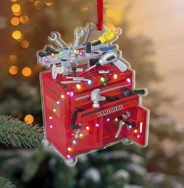 Personalized Racing Toy Tool Box Ornament Mechanic Christmas Ornament