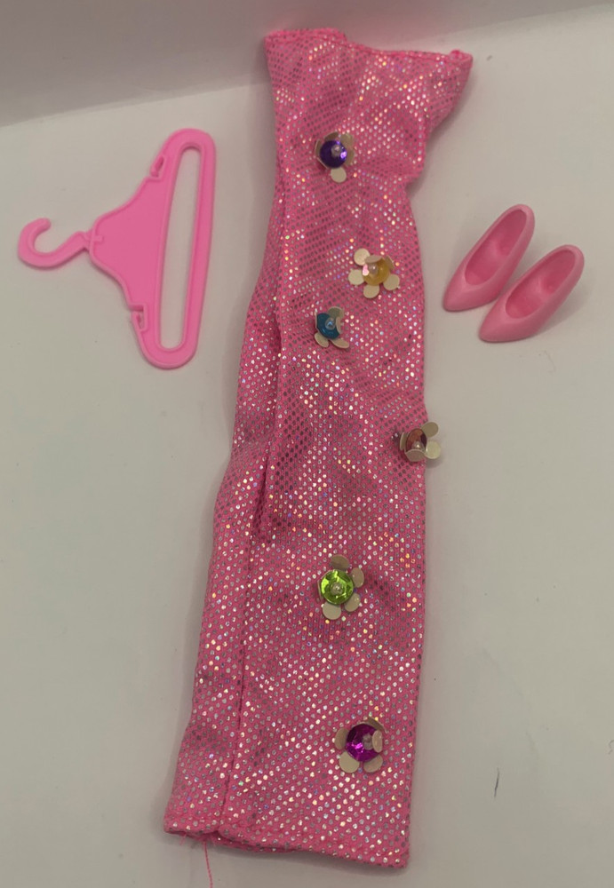 Vintage Barbie Cool Clips Pink Flower Fashion Outfit Clothing Dress Glitter