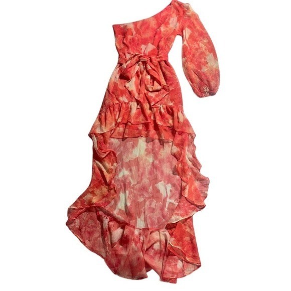 Gianni Bini One Shoulder Ruffle Floral Chiffon Dress Size 8