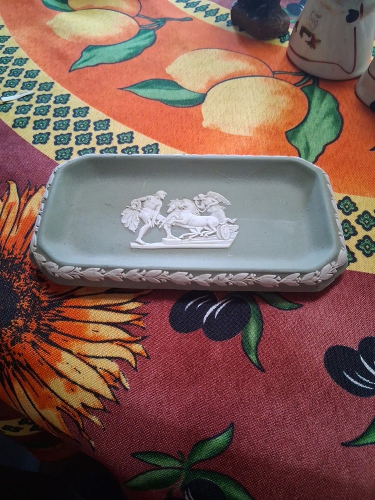 Vintage WEDGWOOD Sage Green Jasperware Rectangular 6