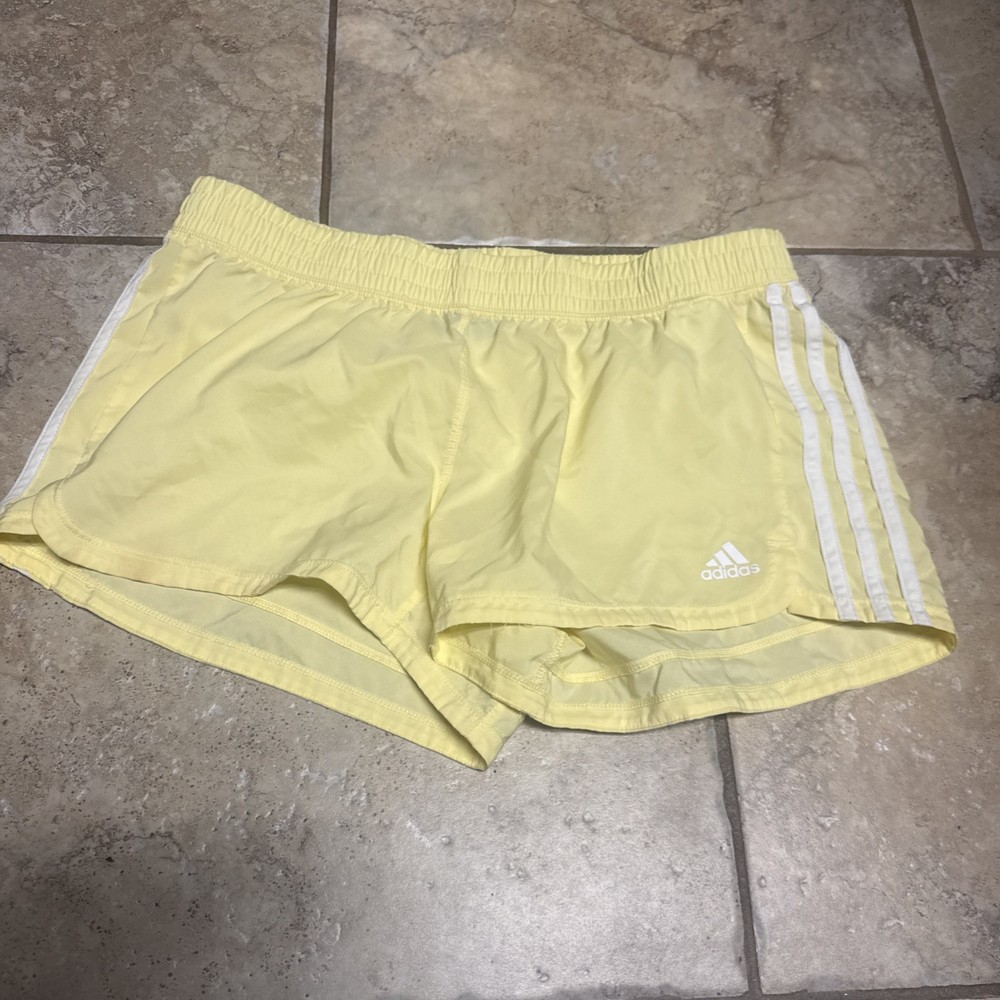 Womens Sz Large Adidas Aeroready light yellow white stripes shorts