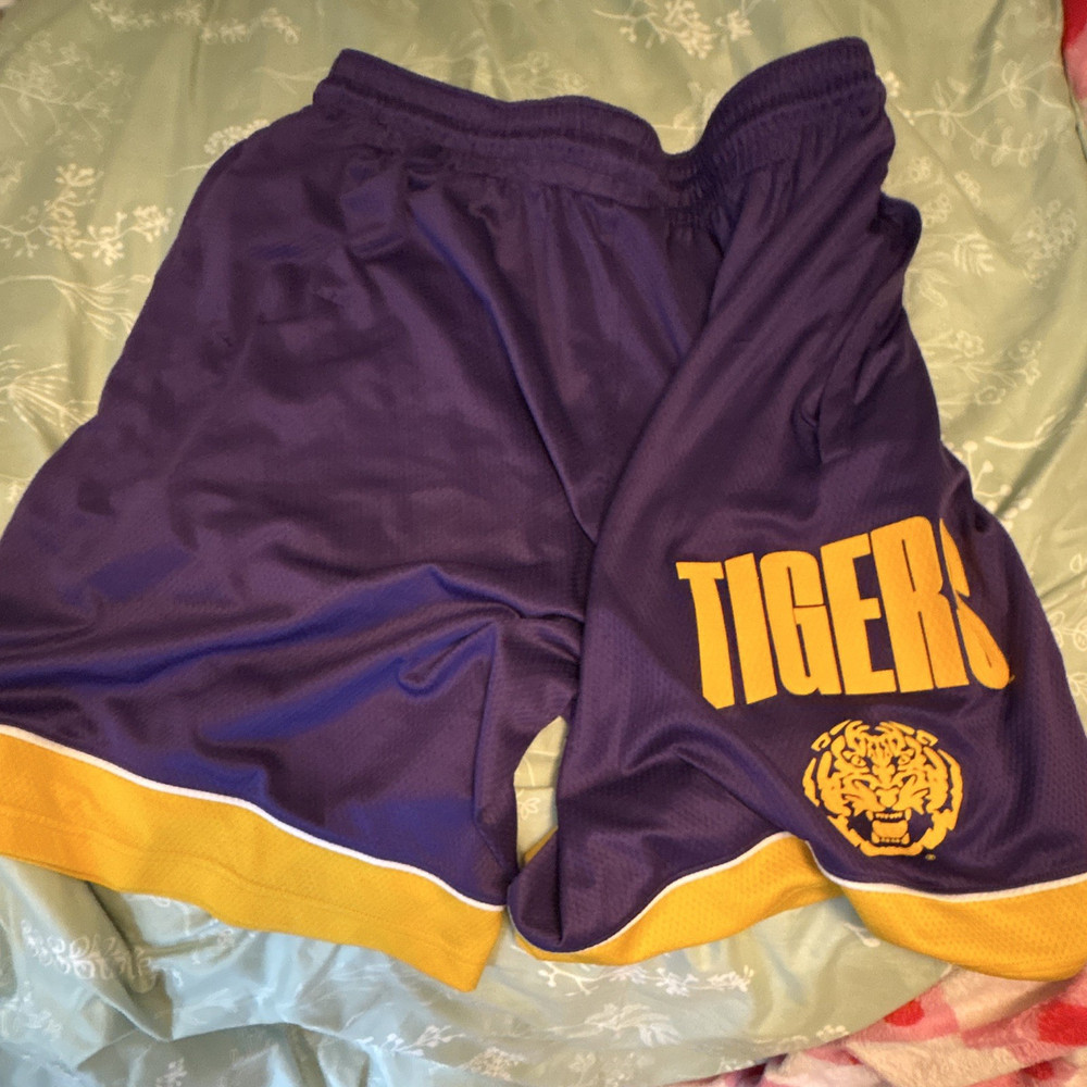 Nike Dri-FIT Men's Purple/Gold Tigers Basketball Mesh Shorts Drawstring L