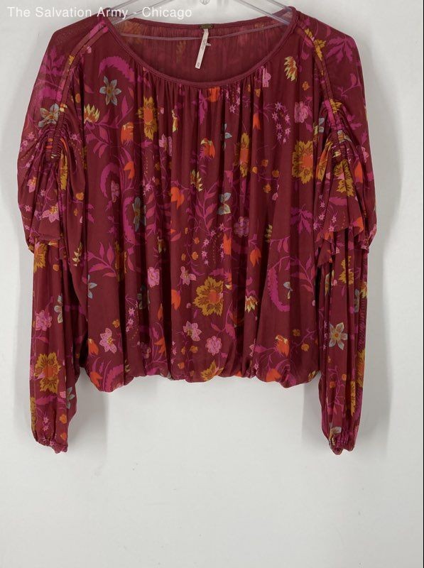 Free People Womens Orange Pink Floral Long Sleeve Blouse Top Size X-Small
