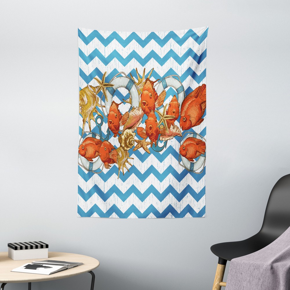 Nautical Tapestry Chevron Zigzag Lines Print Wall Hanging Decor