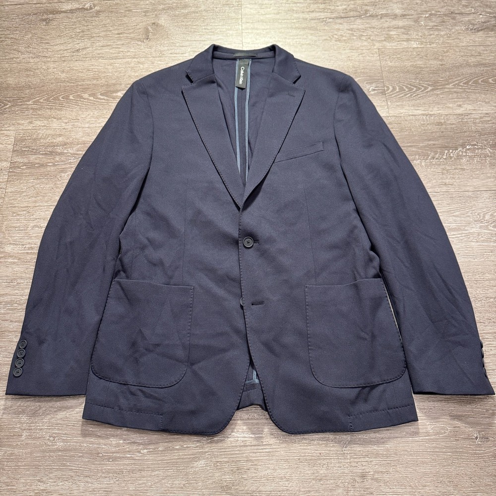 Calvin Klein Sport Coat Mens 42 L Blue Unstructured Slim Blazer Jacket 2 Button