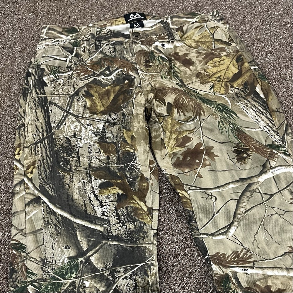 Realtree Camo Pants Mens 34x32 Brown Canvas Hunting Outdoors Nature Woods Leaves