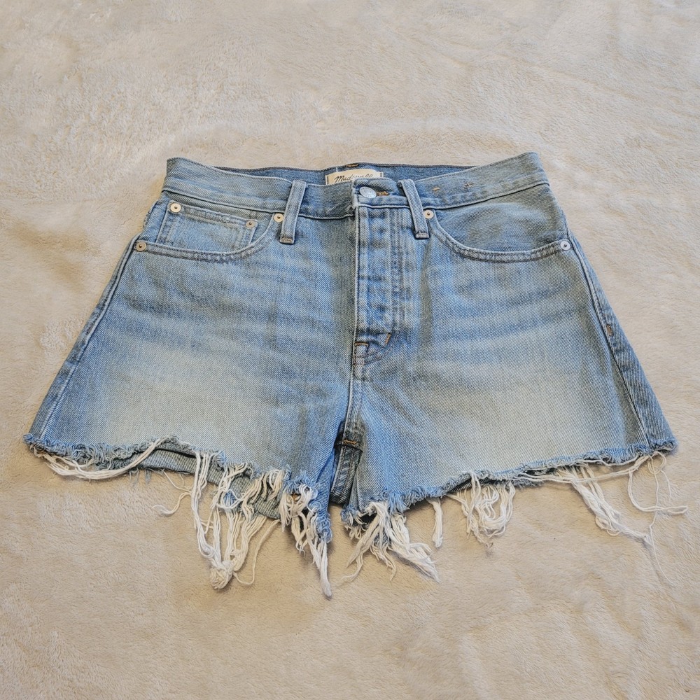 Madewell Relaxed Denim Shorts Womens Size 24 Cut Off Button Fly Blue Denim Fray
