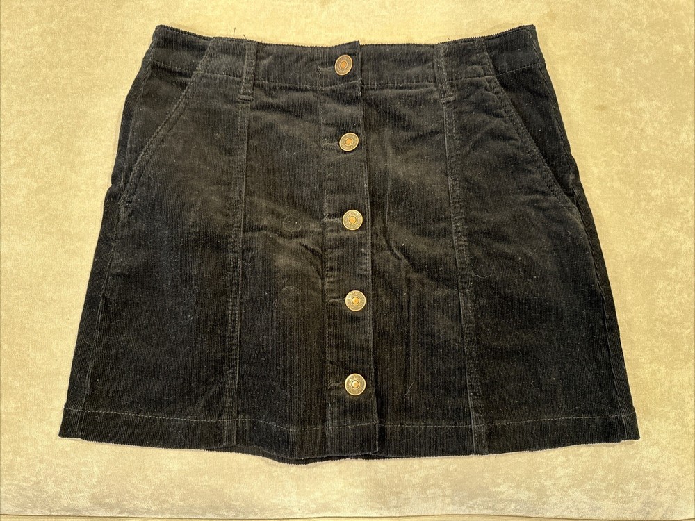 Forever 21 Large Black Skirt Corduroy Button Front Mini A-Line Side Pockets