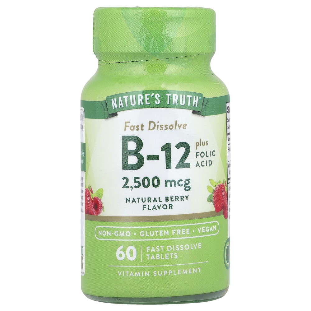 Vitamin B-12 plus Folic Acid, Natural Berry, 2,500 mcg, 60  Fast Dissolve-image