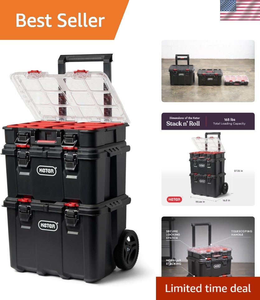 Stack-n-Roll Modular Tool Organizer 3-Piece Resin System for Garage Storage Efficiency