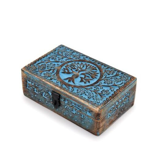 Wooden Celestial Tarot Jewelry Box with Tree of Life Design
