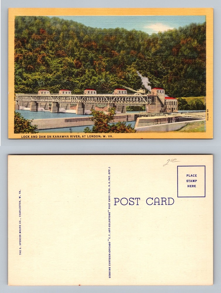 London, WV-West Virginia, Kanawha River Lock Dam Souvenir Card, Vintage Postcard