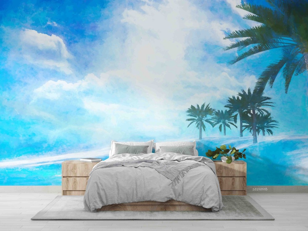 3D Tropical Landscape Watercolor Wall Murals Wallpaper Murals Wall Sticker 4