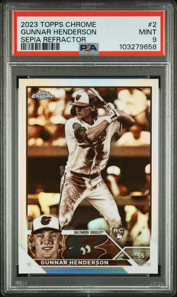 2023 Topps Chrome Gunnar Henderson RC Sepia Refractor Rookie #2 Orioles PSA 9