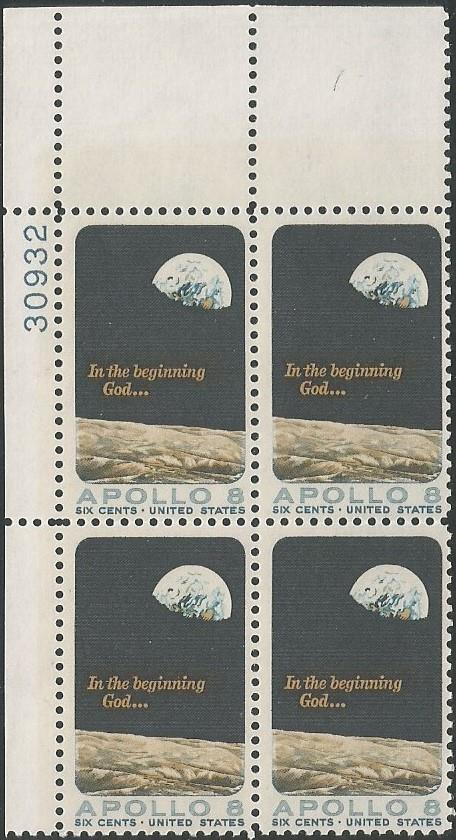 Plate Block of 4 stamps - Scott 1371 - 6 cent - Apollo 8 - 1969 - MNH