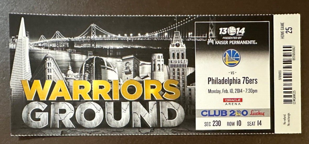 Golden State Warriors 2/10/2014 talón de boletos de la NBA vs Philadelphia 76ers