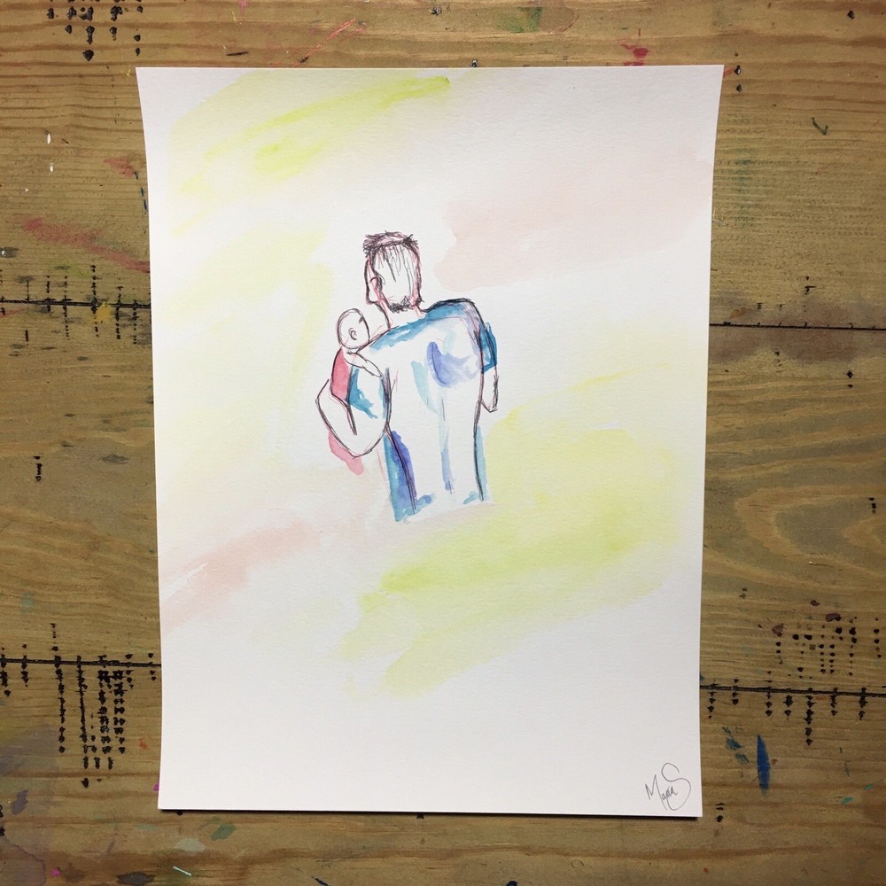 Maria Scalf Family Figure Child Father Illustration  Modern Watercolor Art 9x12