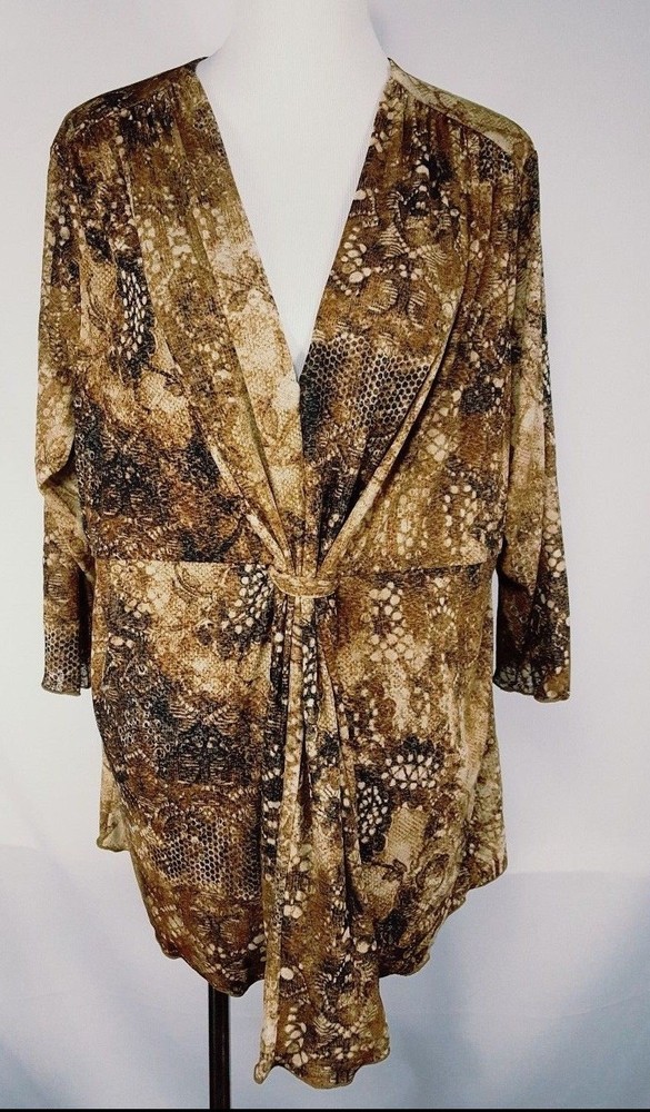 Coldwater Creek Brown Plus Size 2X Tunic Top with Gathered Front and 3/4 Sleeves NWT