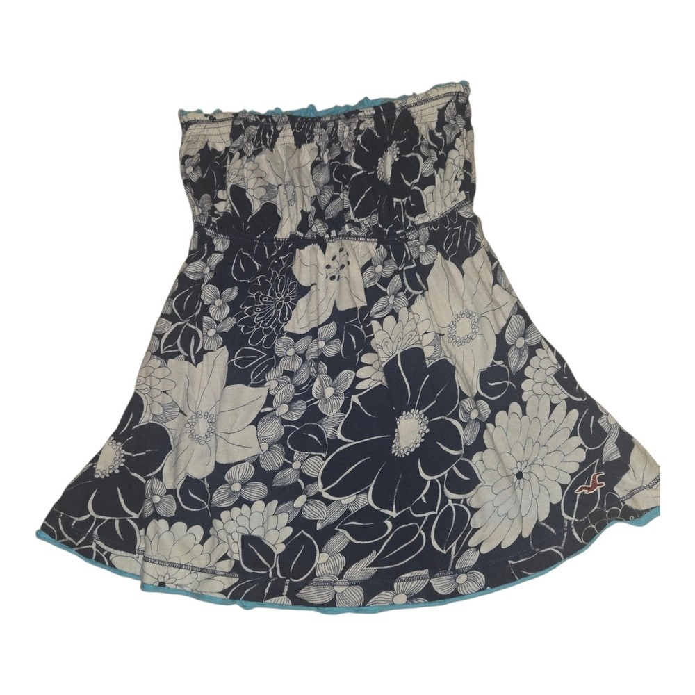 Hollister Blue White Floral Stretchy Y2K Summer Tube Top Strapless Contour Fit