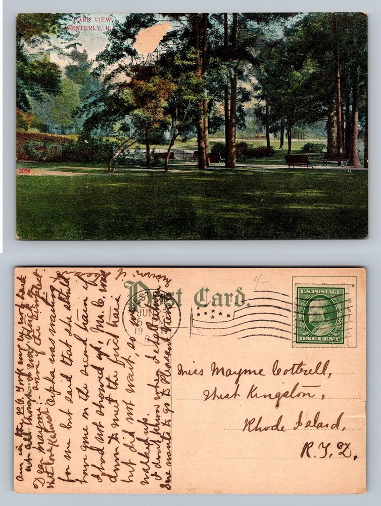 Westerly, RI-Rhode Island, Park View Wilcox Scene PC Old c1905 Vintage Postcard