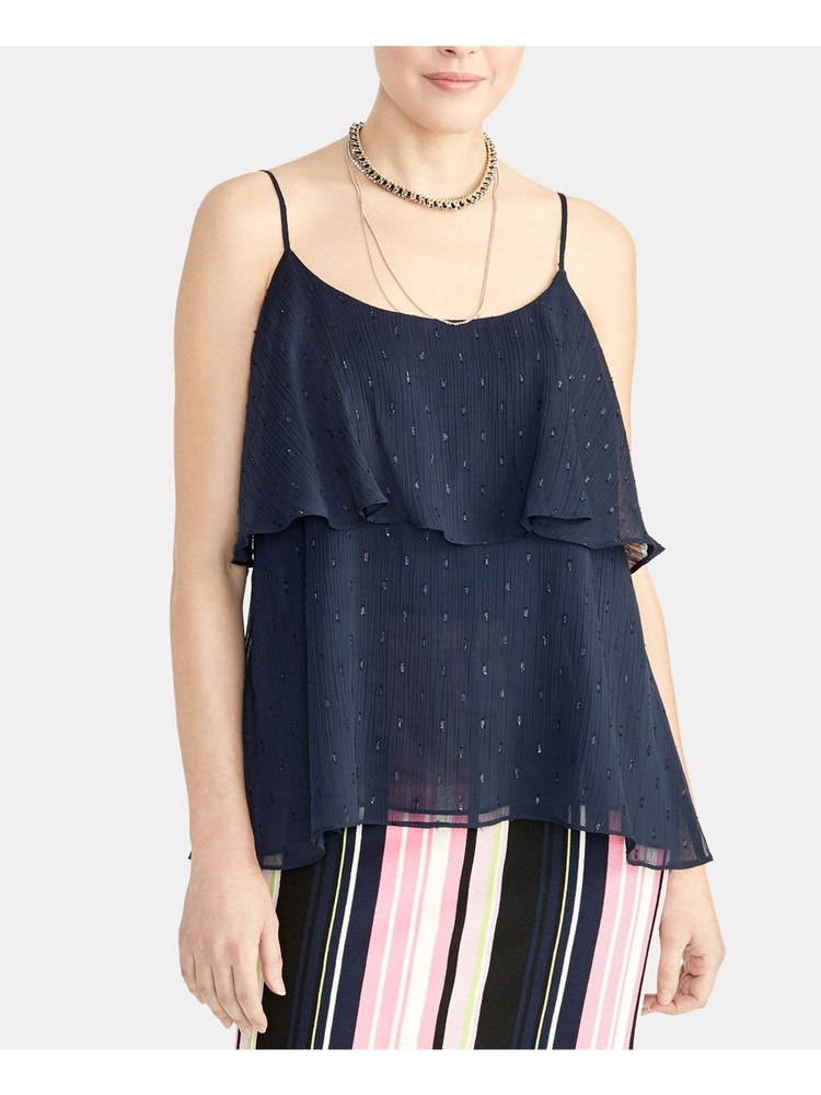 RACHEL ROY Womens Navy Ruffled Spaghetti Strap Scoop Neck Top Size: S