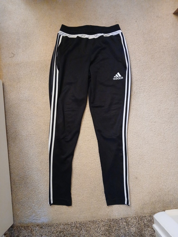 Adidas Joggers Men's Small Black 3 Stripes Track Pants Ankle Zip Used Climacool