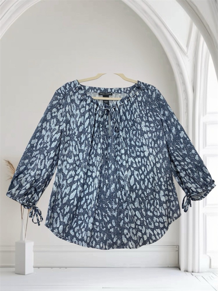Chelsea & Theodore Womens Tie Neck & Sleeve Top Size XL Animal Print Boho Chic