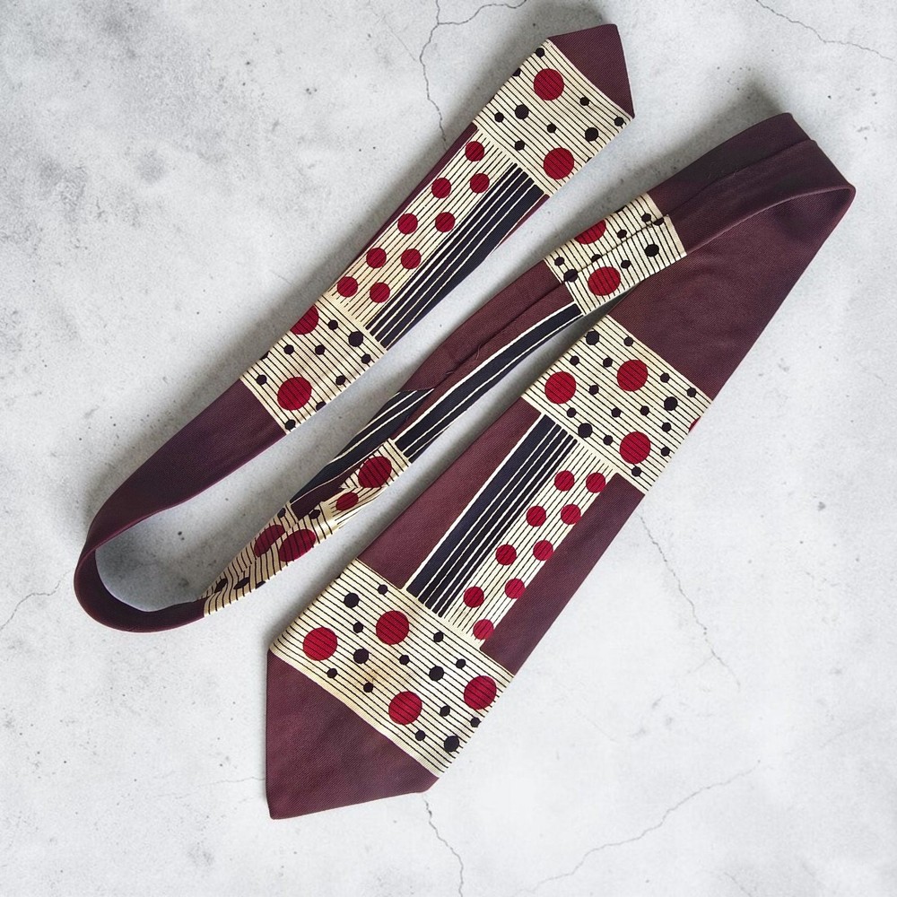 Vtg 1940s 1950s Adam Wide Rayon Necktie Atomic Geometric Red Dot 4