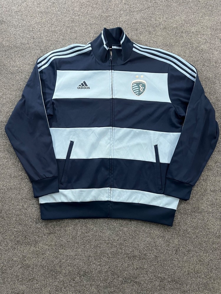Adidas Sporting KC Mens XL Soccer Jacket Full Zip Warm Up Top with Pockets MLS
