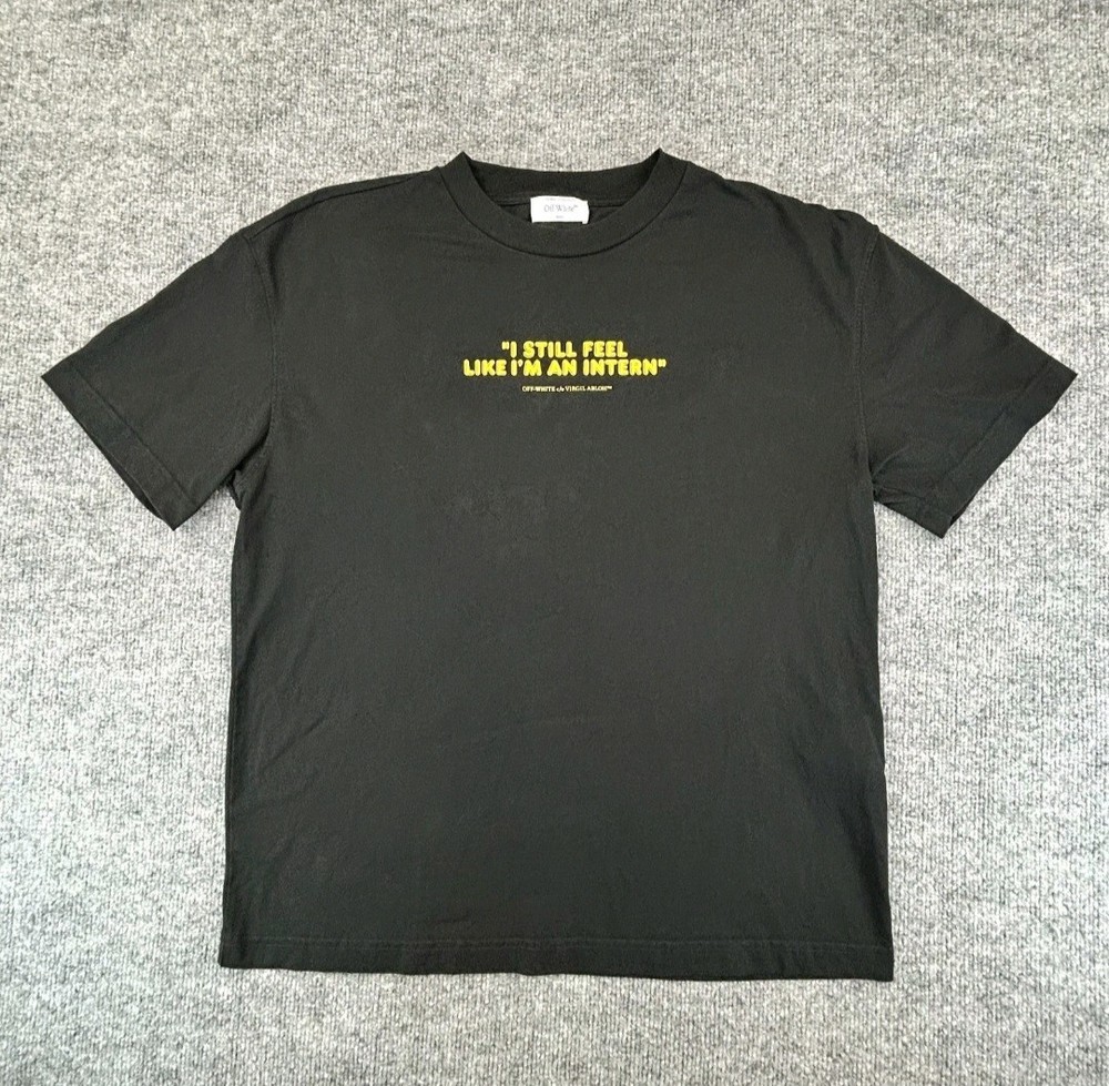 Off White Shirt Mens Large Black Graphic Tee Intern Streetwear Virgil Abloh Y2K